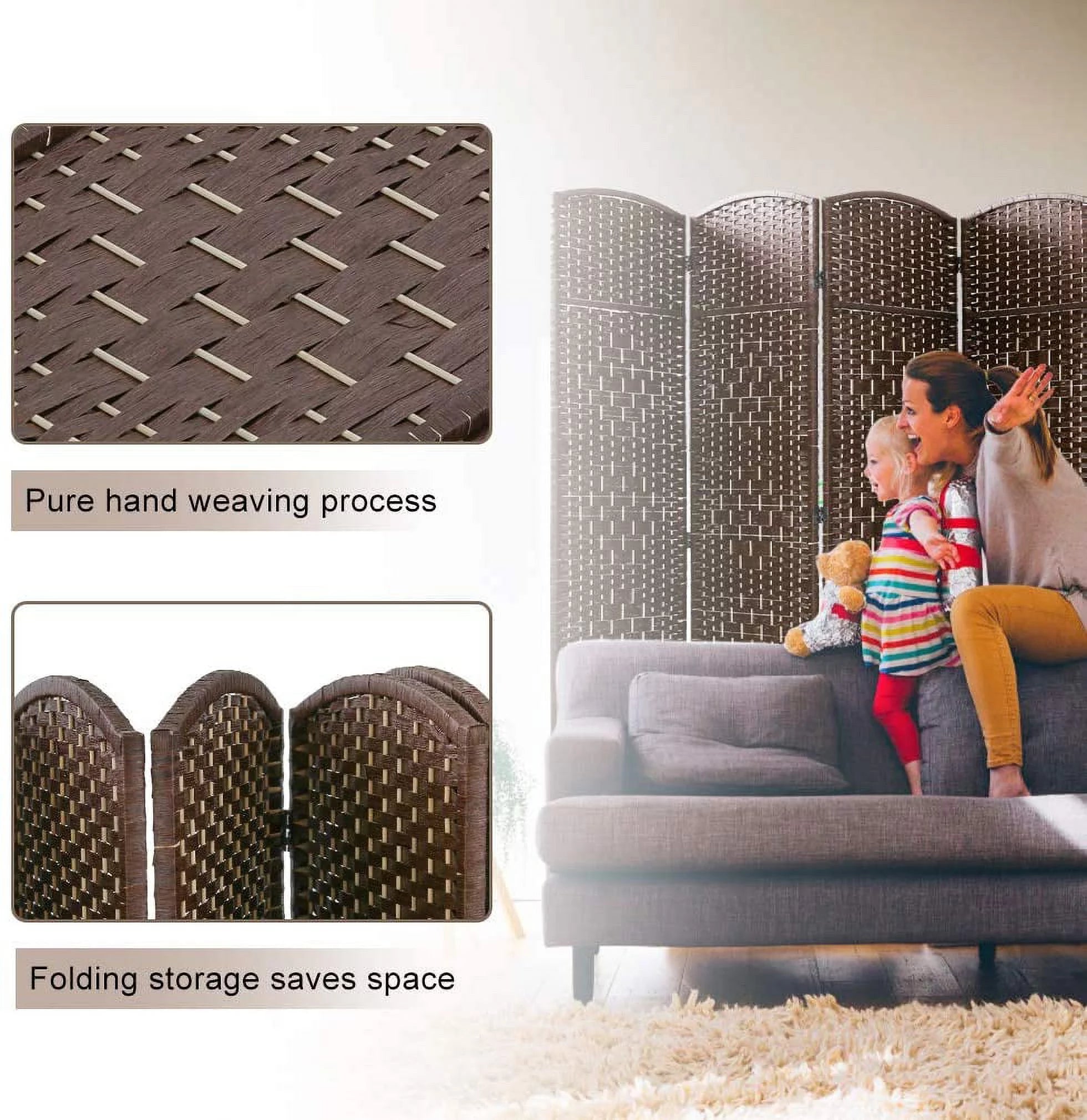 Dkeli Room Dividers and Folding Privacy Screens 6 Panel Portable Privacy Partition, Brown