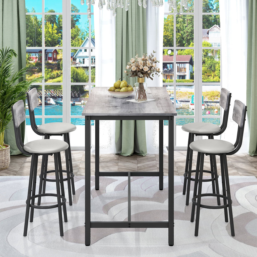 5 Piece Bar Table Set, Modern Counter Height Dining Set, Home Dining Table and Chairs Set for 4, Kitchen Breakfast Table Set with 4 Cushioned Stools, Bistro Pub Table Set, Rustic Brown