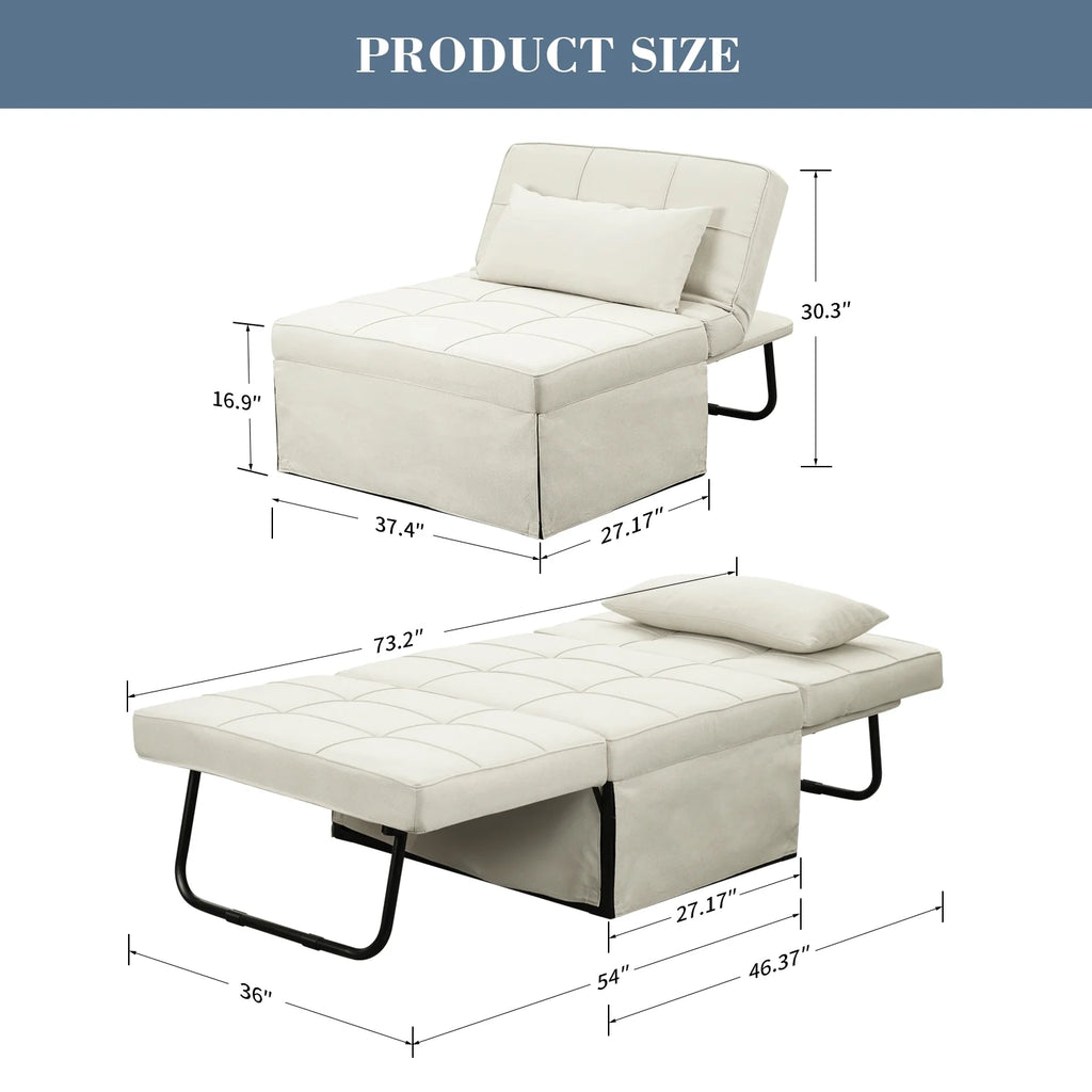 Ainfox Ottoman Chair Lounger Bed .4 in 1 Breathable Linen Convertible Single Sofa Couch, 73.23''L x 33.86''W(Dark Grey)(Beige)