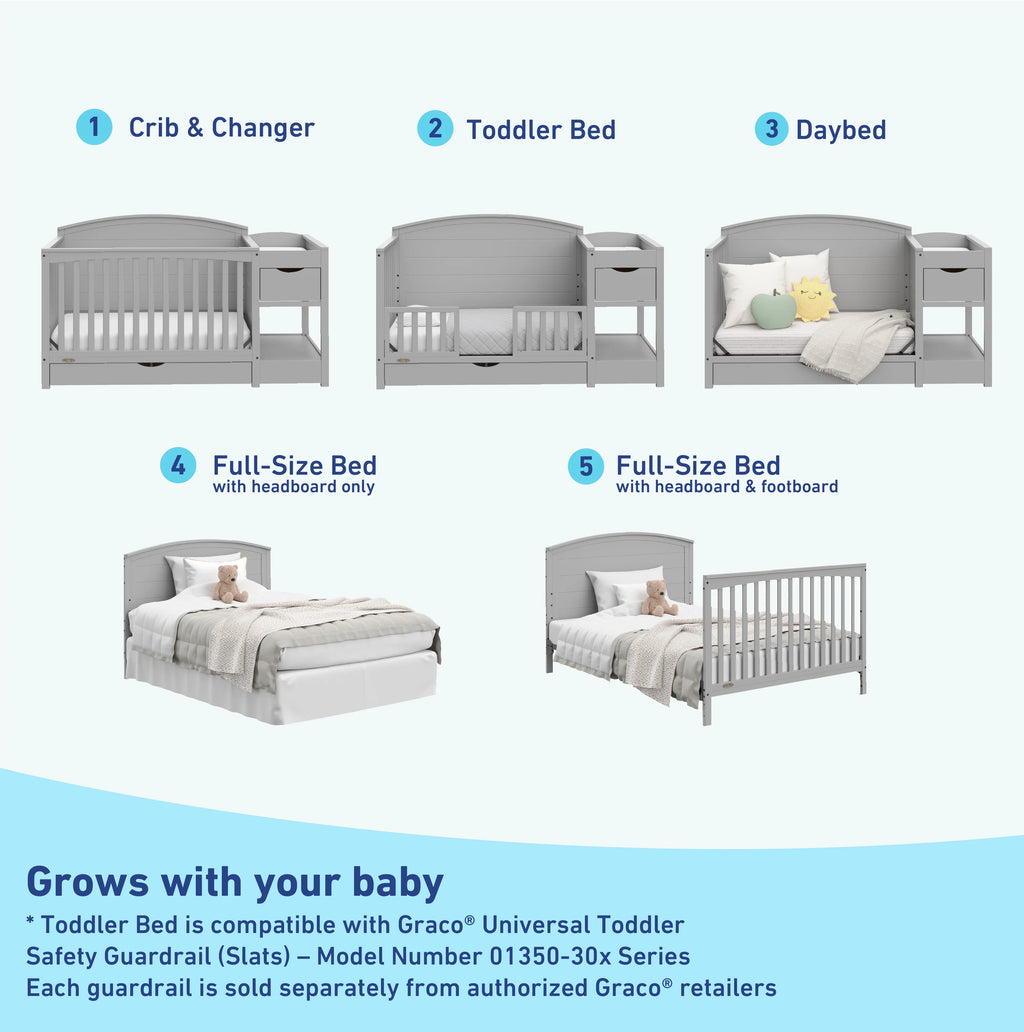 Graco Bellwood 5-in-1 Convertible Crib and Changer, White