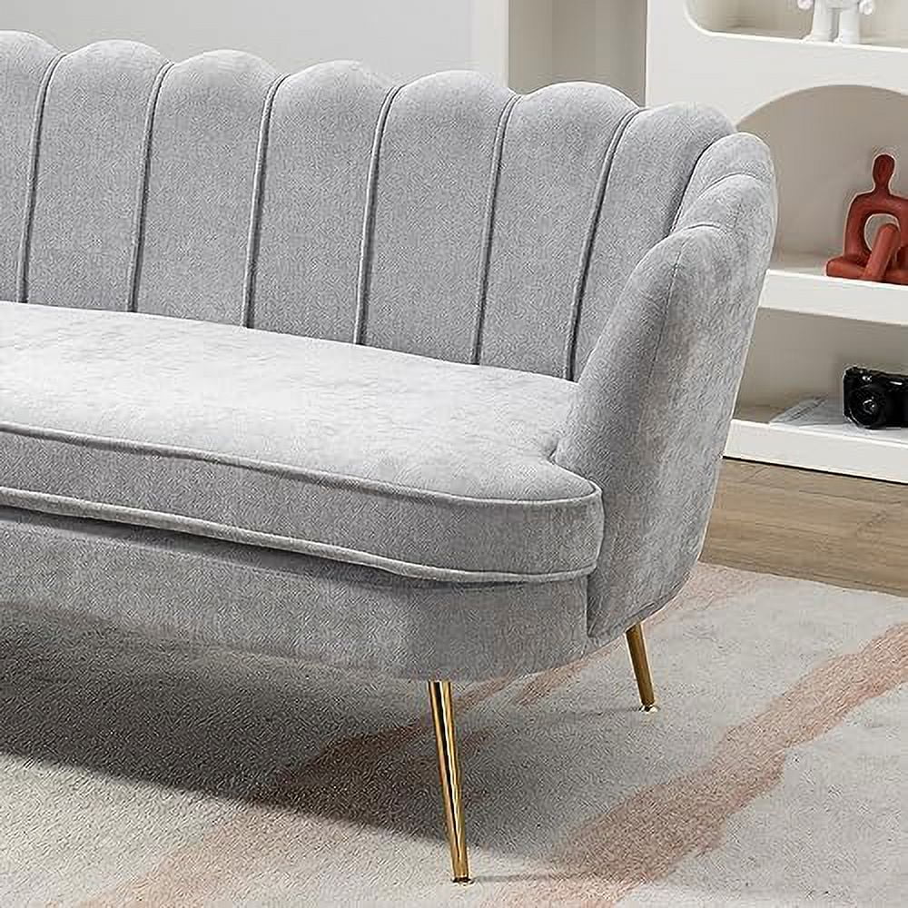 TJCGDTY 59" Wide Modern Boucle Loveseat Small Sofa Small Mini Room Couch 2-Seater Sofa with Gold Metal Legs for Small Space Office Studio Apartment Bedroom (Light Gray)