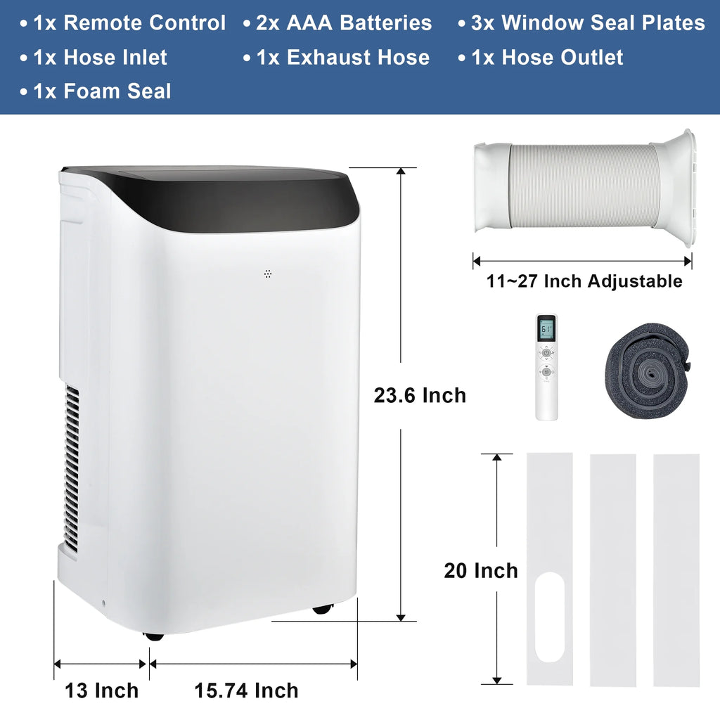 Agtana 8000 BTU (12000 BTU ASHRAE) Portable Air Conditioner Cools Room up to 500 sq.ft, 3-in-1 Portable AC Unit with Dehumidifier & Fan, Including Remote Control, DIY Window Kit