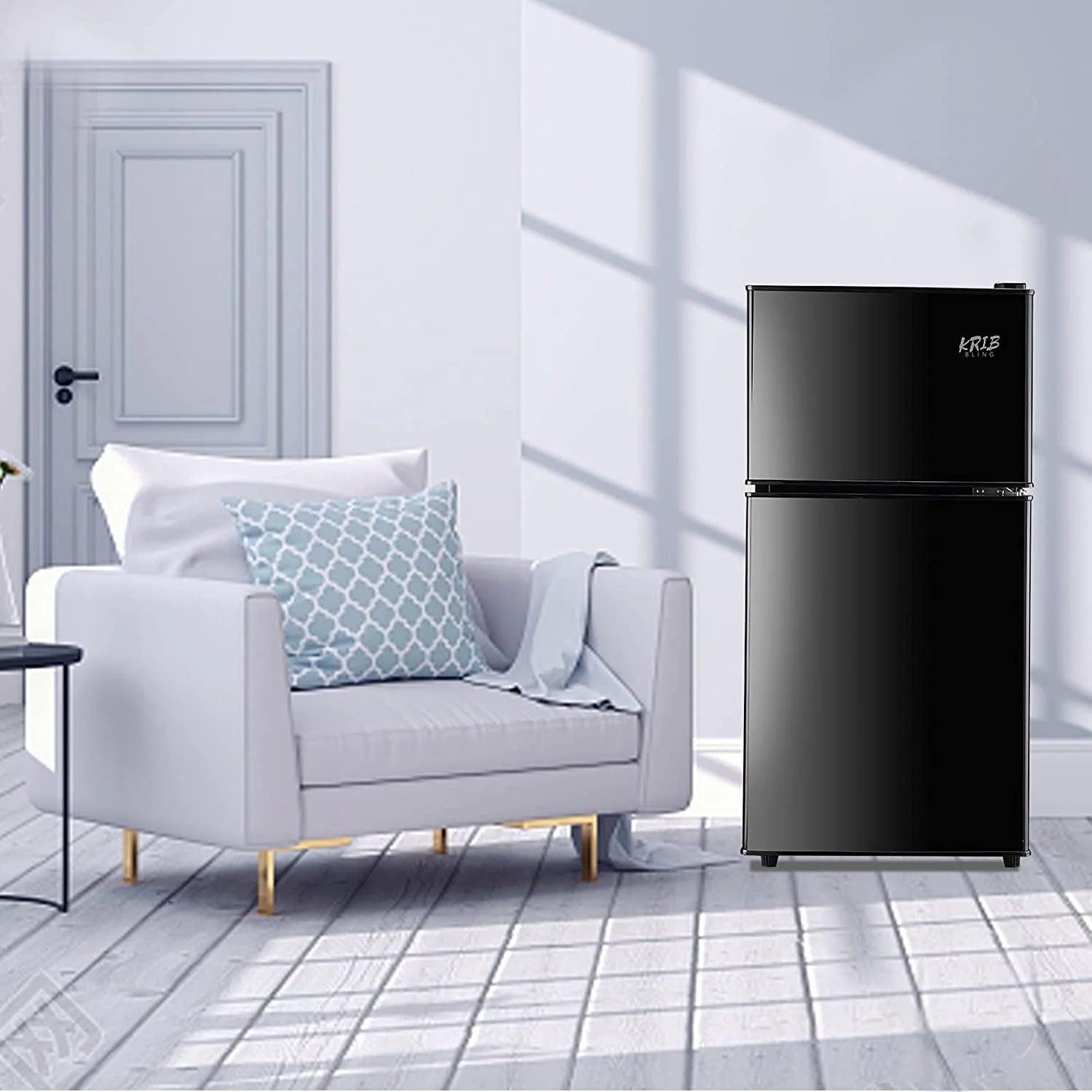 KRIB BLING 3.5 Cu.ft Compact Refrigerator Mini Fridge with Freezer, 2 Door Small Refrigerator for Office, Silver