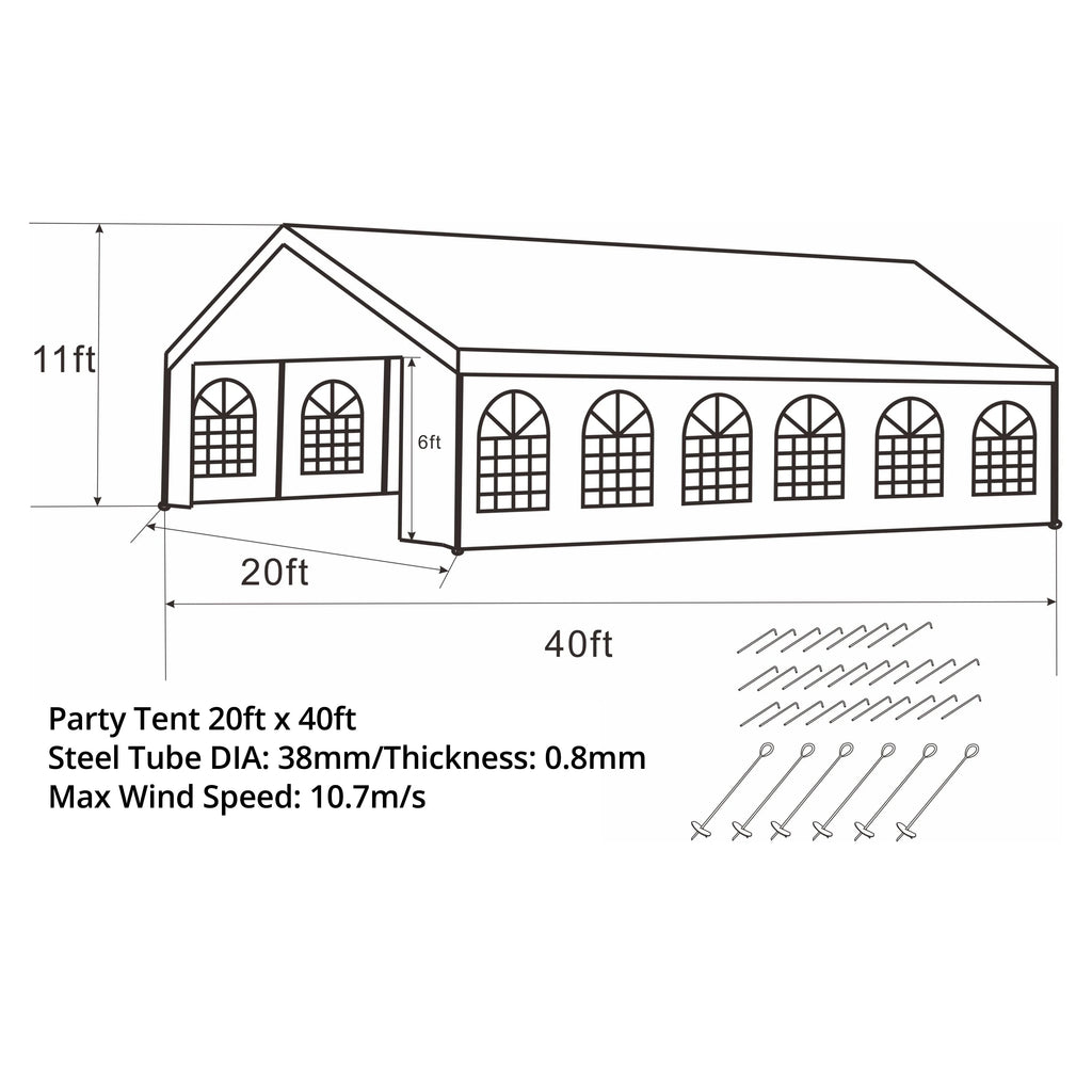 ALEKO PWT20X40 Heavy Duty Outdoor Canopy Event Tent with Windows - 20 X 40 FT - White