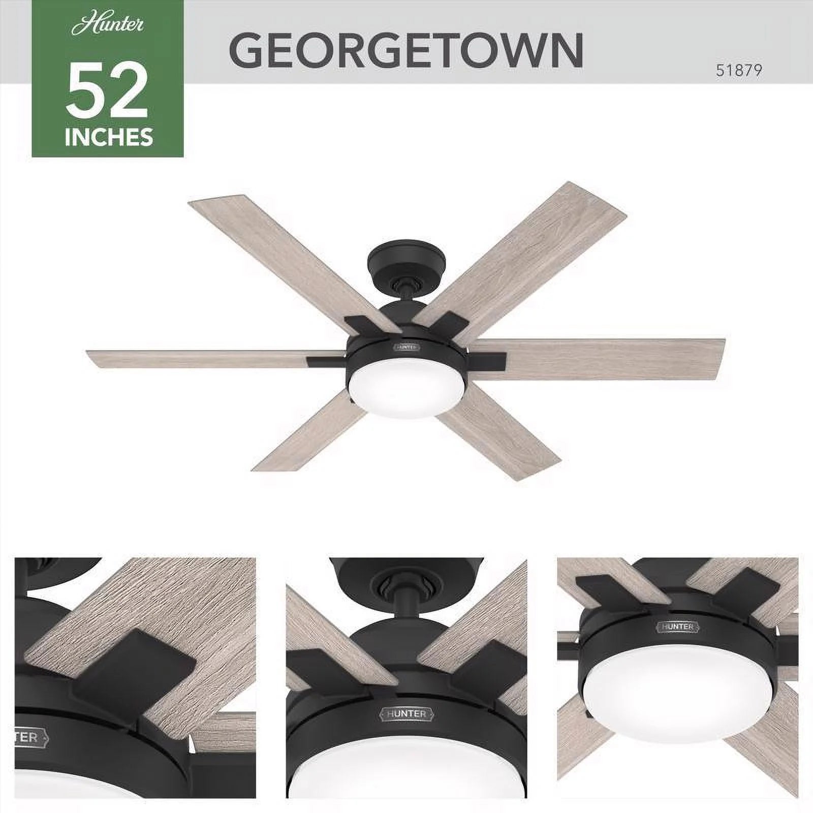 Hunter Georgetown 52 Led Georgetown 52" 6 Blade Indoor Led Ceiling Fan - White