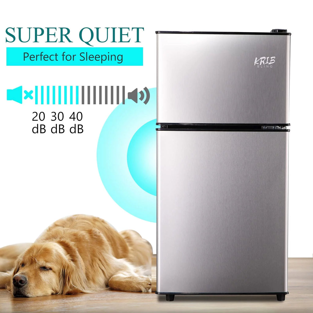 KRIB BLING 3.5 Cu.ft Compact Refrigerator Mini Fridge with Freezer, 2 Door Small Refrigerator for Office, Silver