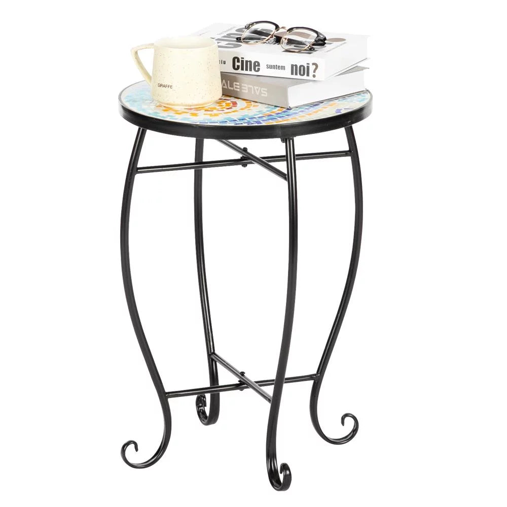 UBesGoo Blue Hawaii Mosaic Round Terrace Bistro Table