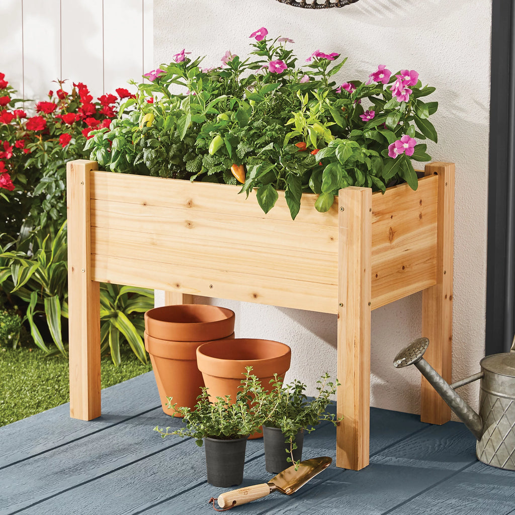 Expert Gardener 2ft high Natural Wood Small Elevated Garden Bed