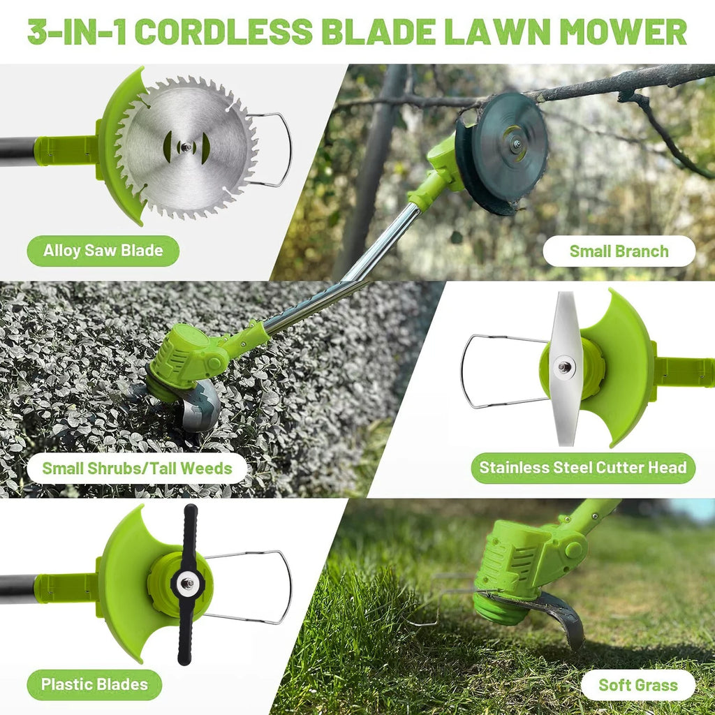 WUKETIN Cordless Grass String Trimmer, Lightweight Weed Eater, 21V Electric Lawn Edger with 2 Battery, Wheel, 11 Blades