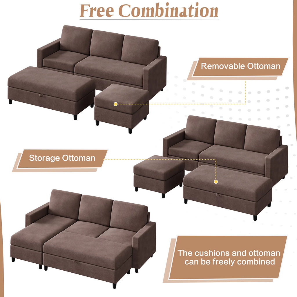 Walsunny Linen Fabric Convertible L-Shaped Sectional Sofa(Dark Gray)