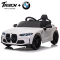 Track 7 12V Ride on Car, Licensed BMW M4 Electric Car, Kids Ride on Car with Remote Control, Bluetooth, Lights, Portable Handle, White