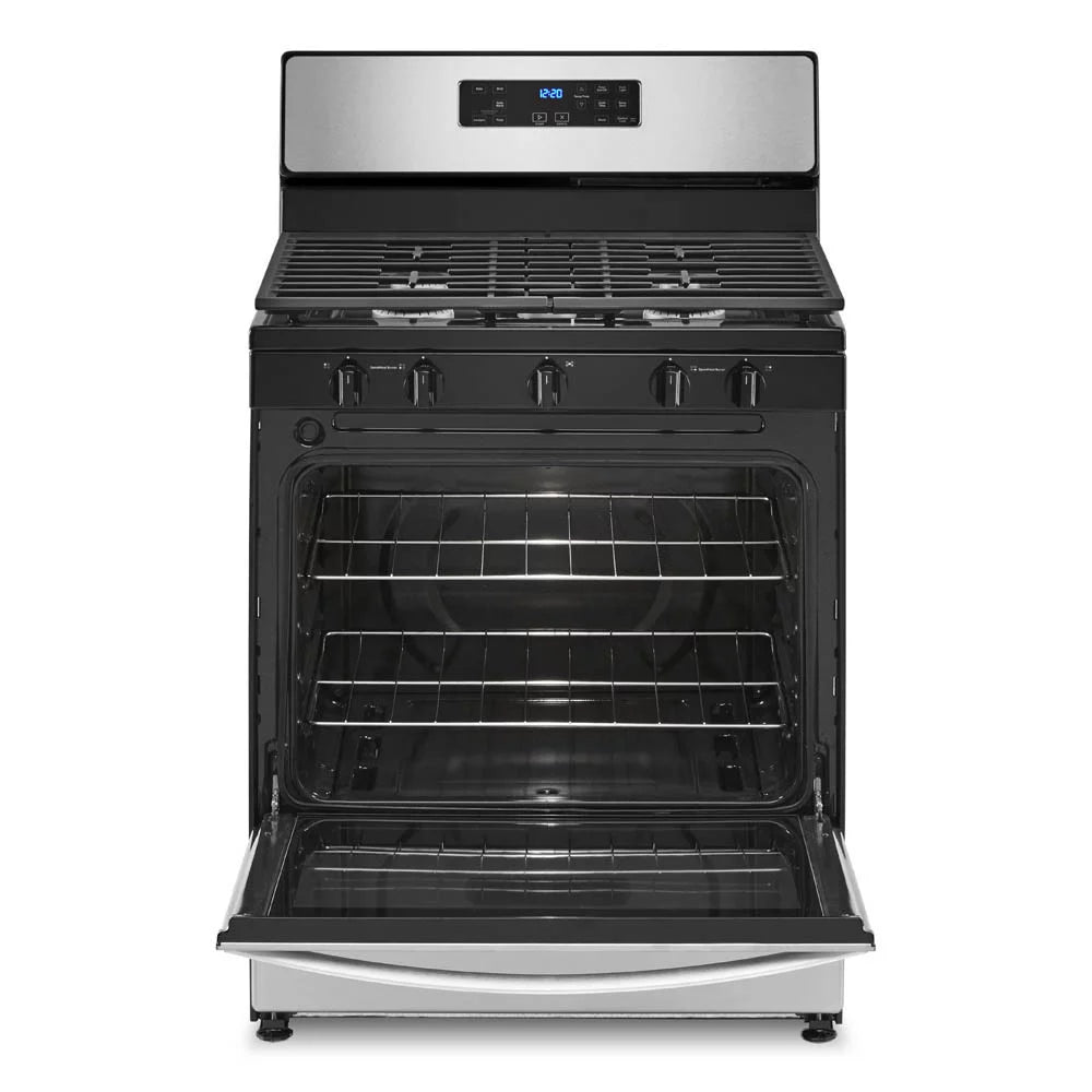 WFG505M0MS Whirlpool 30" 5.1 cu ft 5 Burners Gas Range in Stainless Steel.dimensions of 29” width, 27.2” depth, and 46.25” height