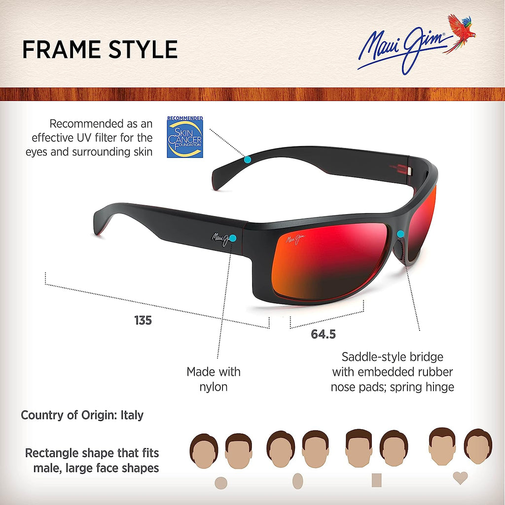 Maui Jim Men's and Women's Equator Polarized Wrap Sunglasses, Black w/Red Interior/Hawaii Lava ™, Large