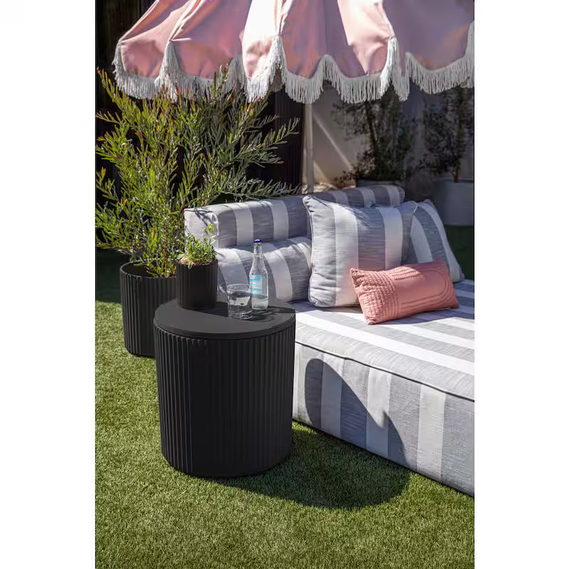 Round Black Plastic 21 in. H Outdoor Cooler Side table