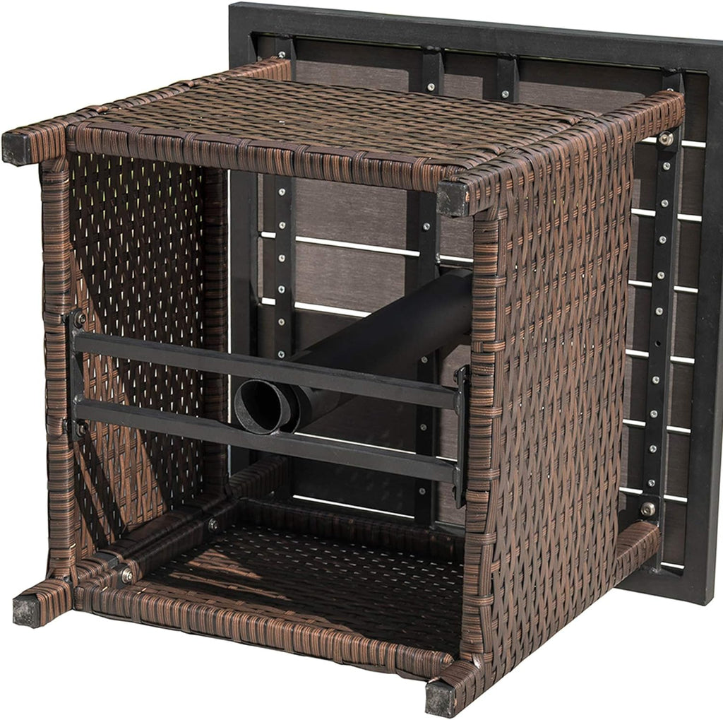 Small Patio End Table with 1.89 Inch Umbrella Hole, Outdoor Rattan Wicker Side Tables, Umbrella Base Table - Steel, Wood