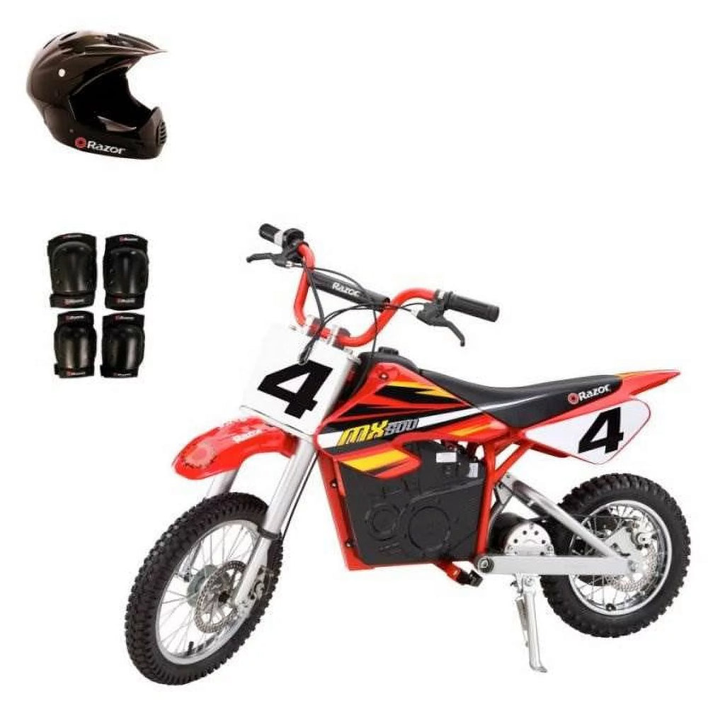 Razor MX500 Dirt Rocket 36V Electric Toy Dirt Bike with Protective Gear, Red
