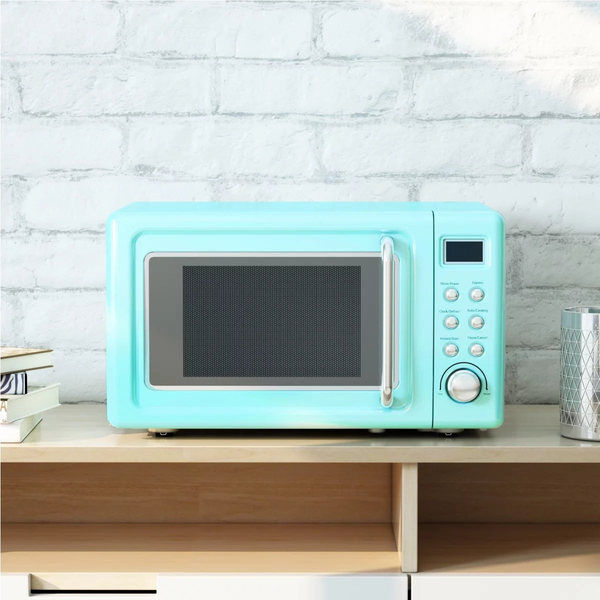 Costway 0.7Cu.ft Retro Countertop Microwave Oven 700W LED Display Glass Turntable Green