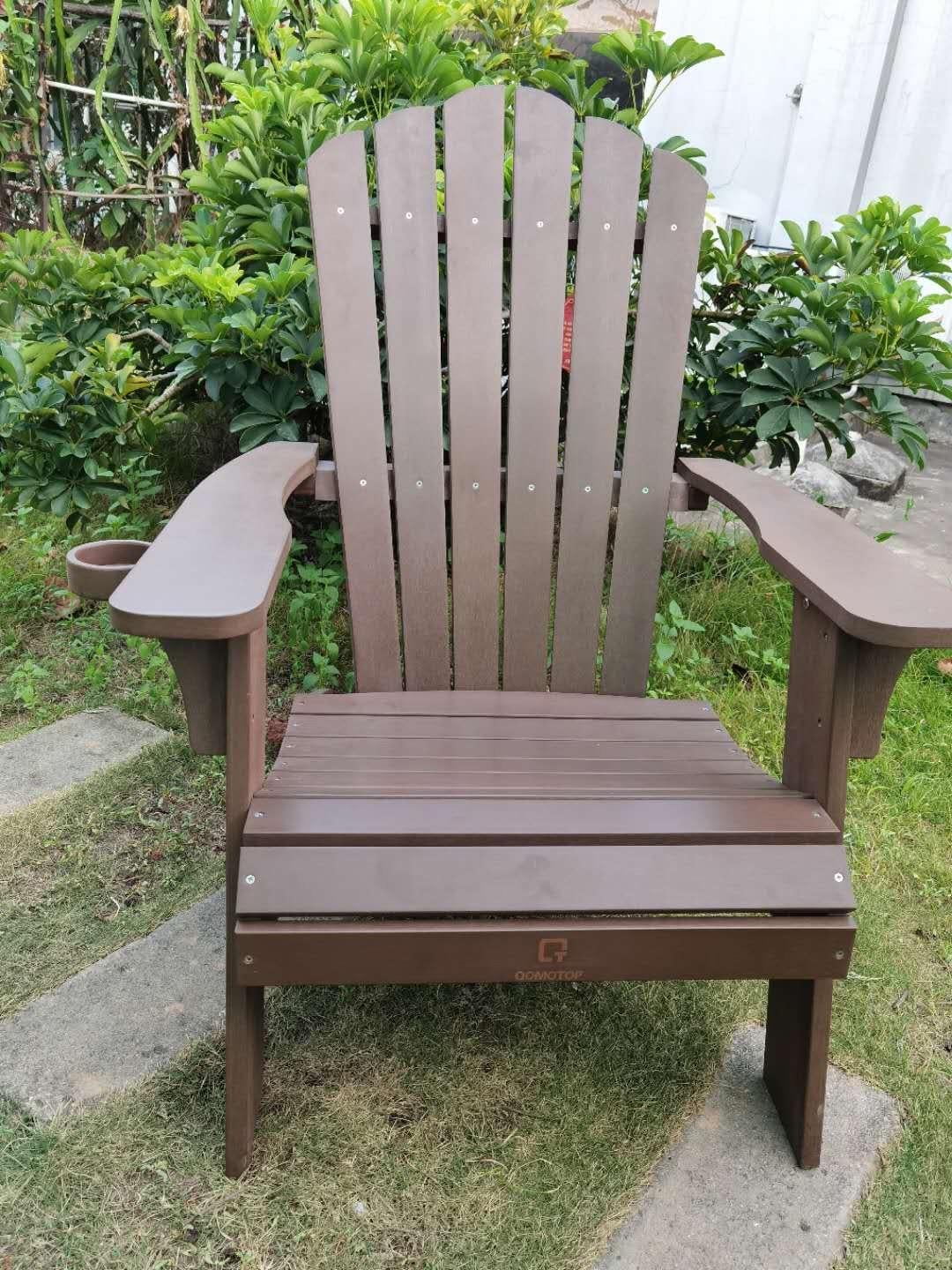 Qomotop Ploy Lumber Adirondack Chair with Cup Holder, Fade-Resistant Outdoor Seating with 350lbs Duty Rating, All-Weather Patio Chair for Garden,Brown