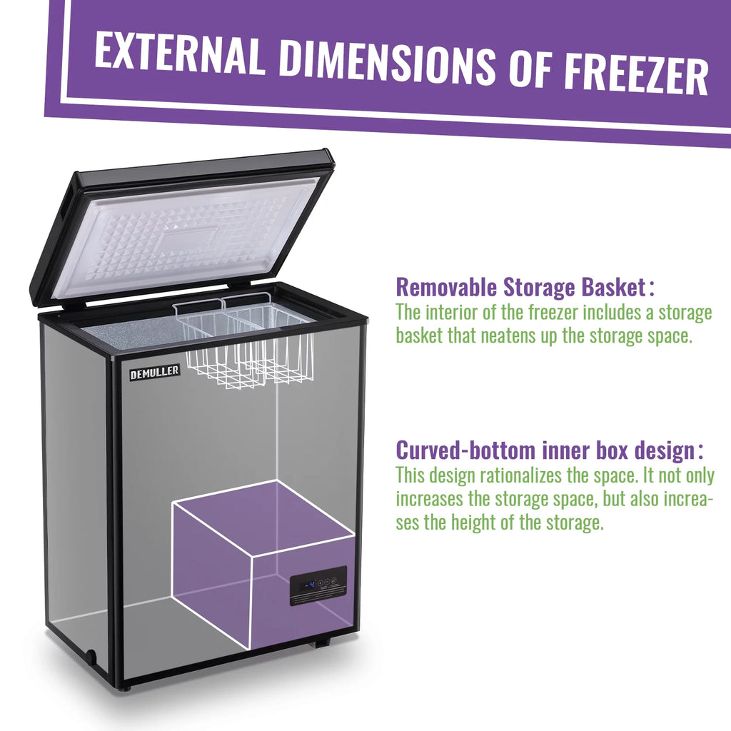 DEMULLER Deep Chest Freezer Mini Freezer with Electronic Display Screen 2 Removable Baskets YX-63-BLACK