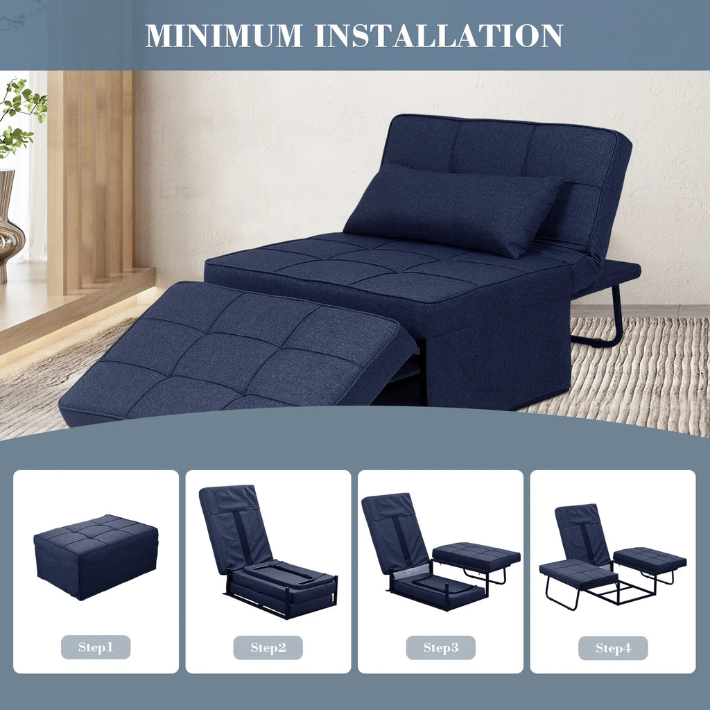 Ainfox Ottoman Chair Lounger Bed .4 in 1 Breathable Linen Convertible Single Sofa Couch, 73.23''L x 33.86''W(Dark Grey)(Beige)