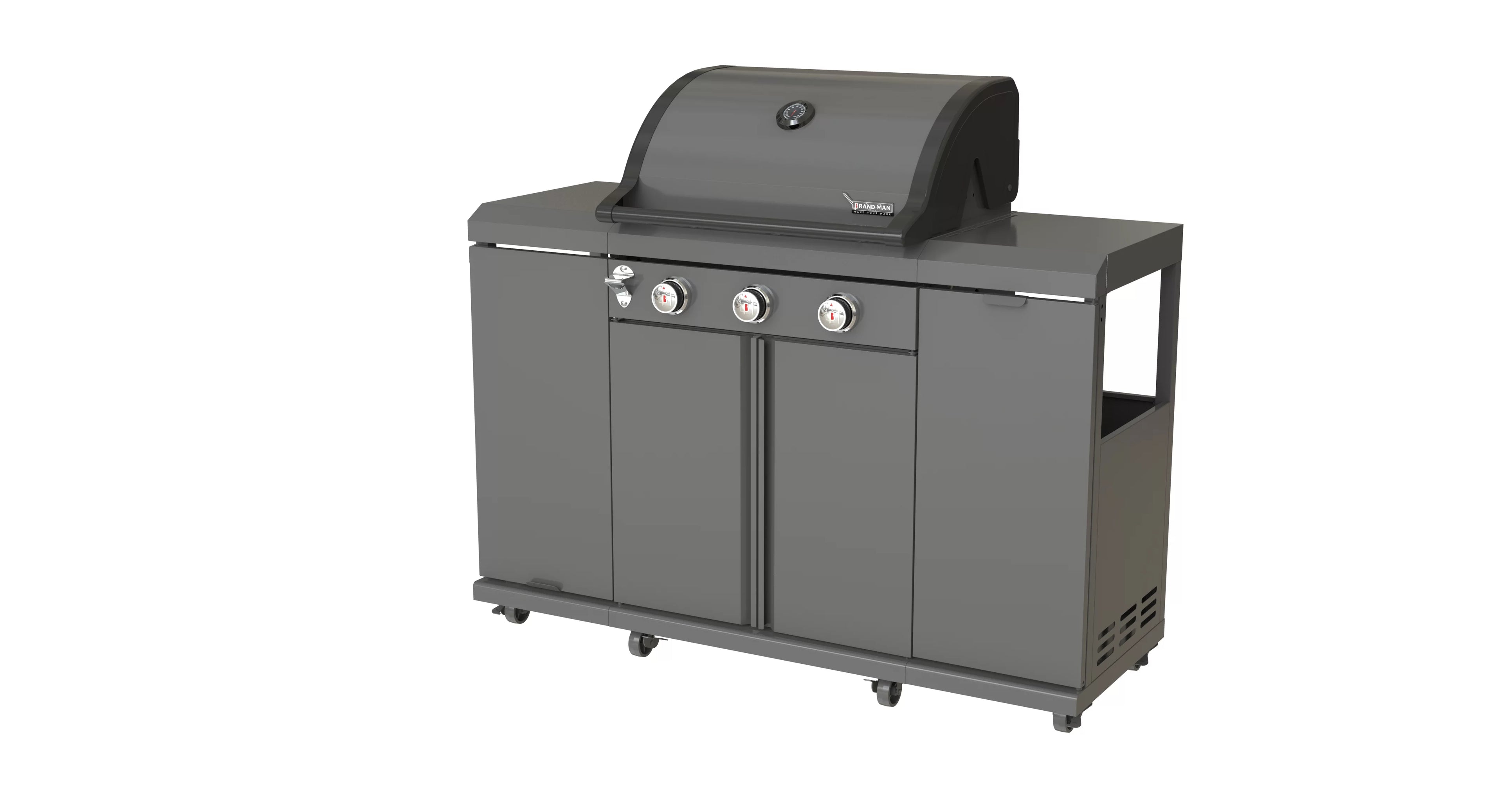 Rustler2 Three(3) Burner Propane Gas Grill Center & Kitchen Island by Brand-Man Grills