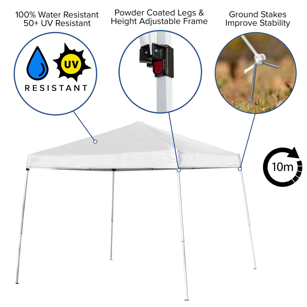 Lancaster Home 8'x8' Weather Resistant Easy Pop Up Slanted Leg Canopy Tent with Carry Bag - 8x8 White
