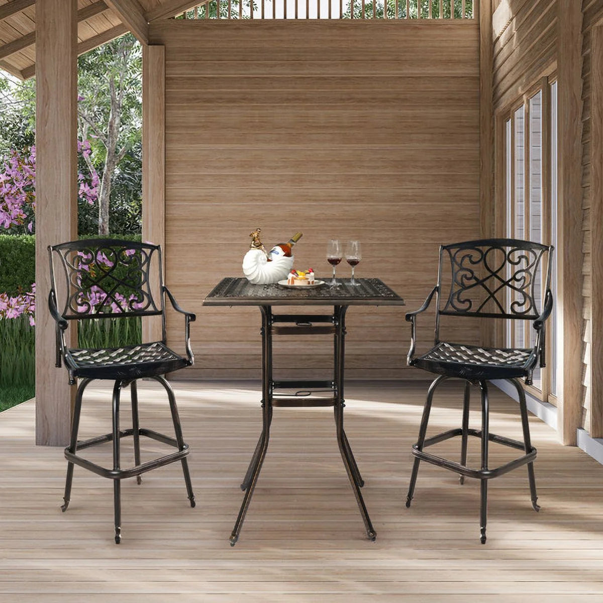 Outdoor Patio Bar Height Table, Square Cast Aluminium Bistro Table with Umbrella Hole, Tall Table for Porch Balcony Backyard Garden, Antique Bronze