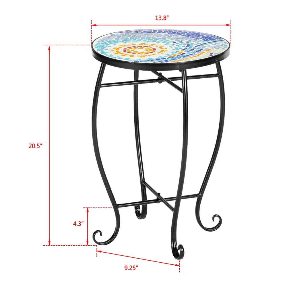 UBesGoo Blue Hawaii Mosaic Round Terrace Bistro Table