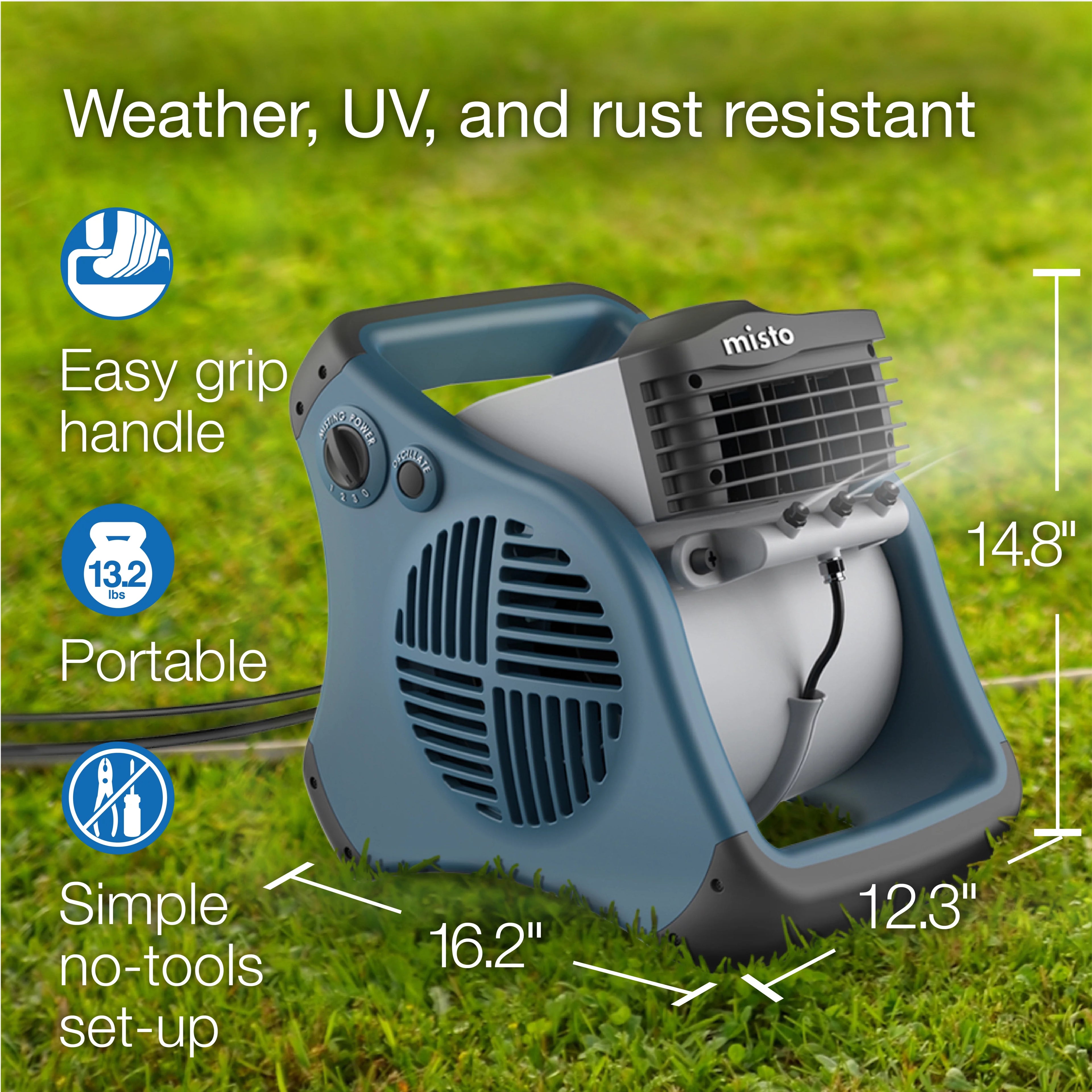 Lasko 15" Pivoting Misto Outdoor Misting Fan with GFCI Cord and 3 Speeds, Black, 7050, New