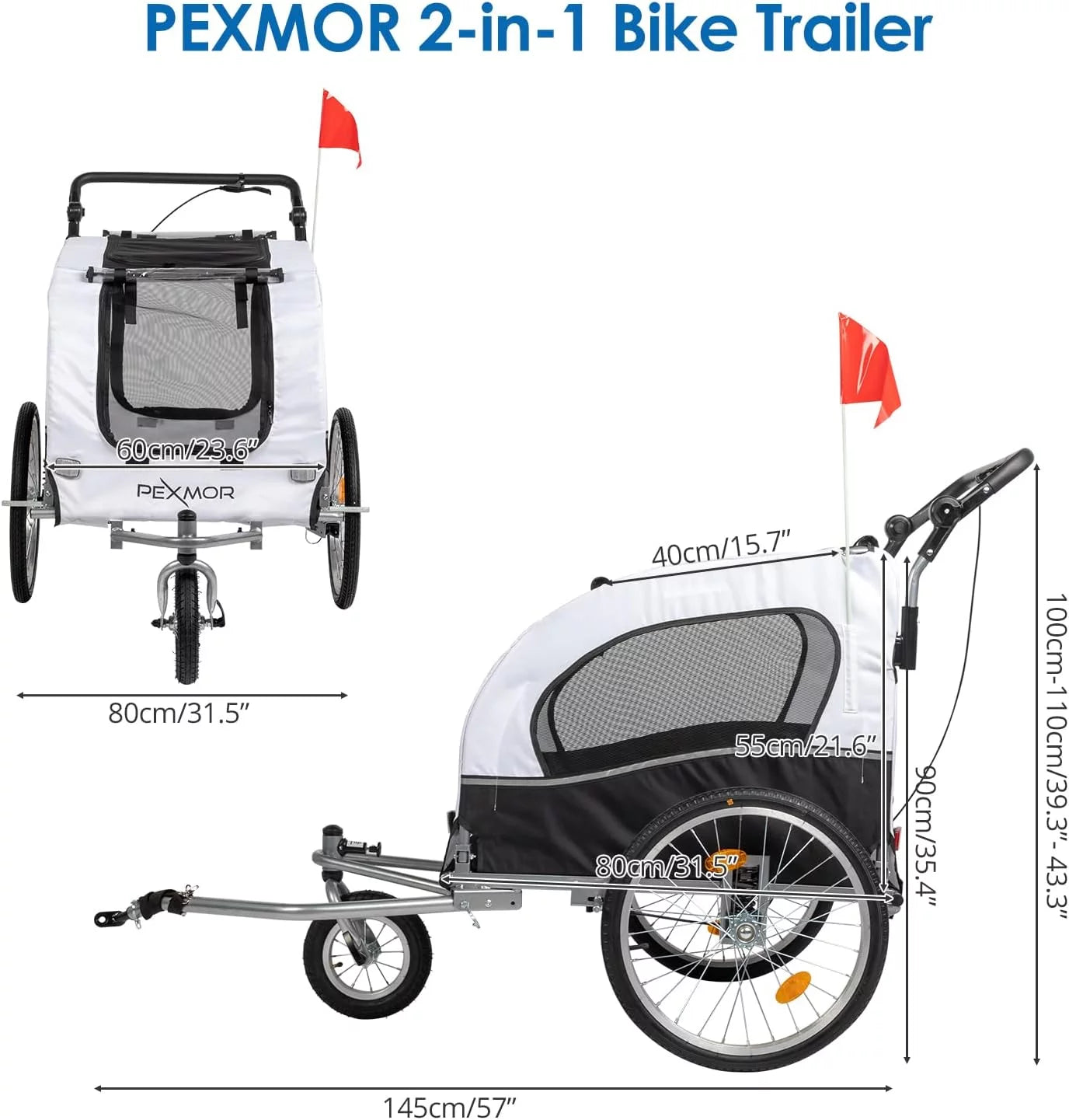 PEXMOR 2-in-1 Dog Bike Trailer,Pet Stroller Dog Trailer for Bicycle w/Universal Hitch,Folding Pet Cart Bike Wagon Cargo Carrier for Dog Shock Absorber & Universal Wheel