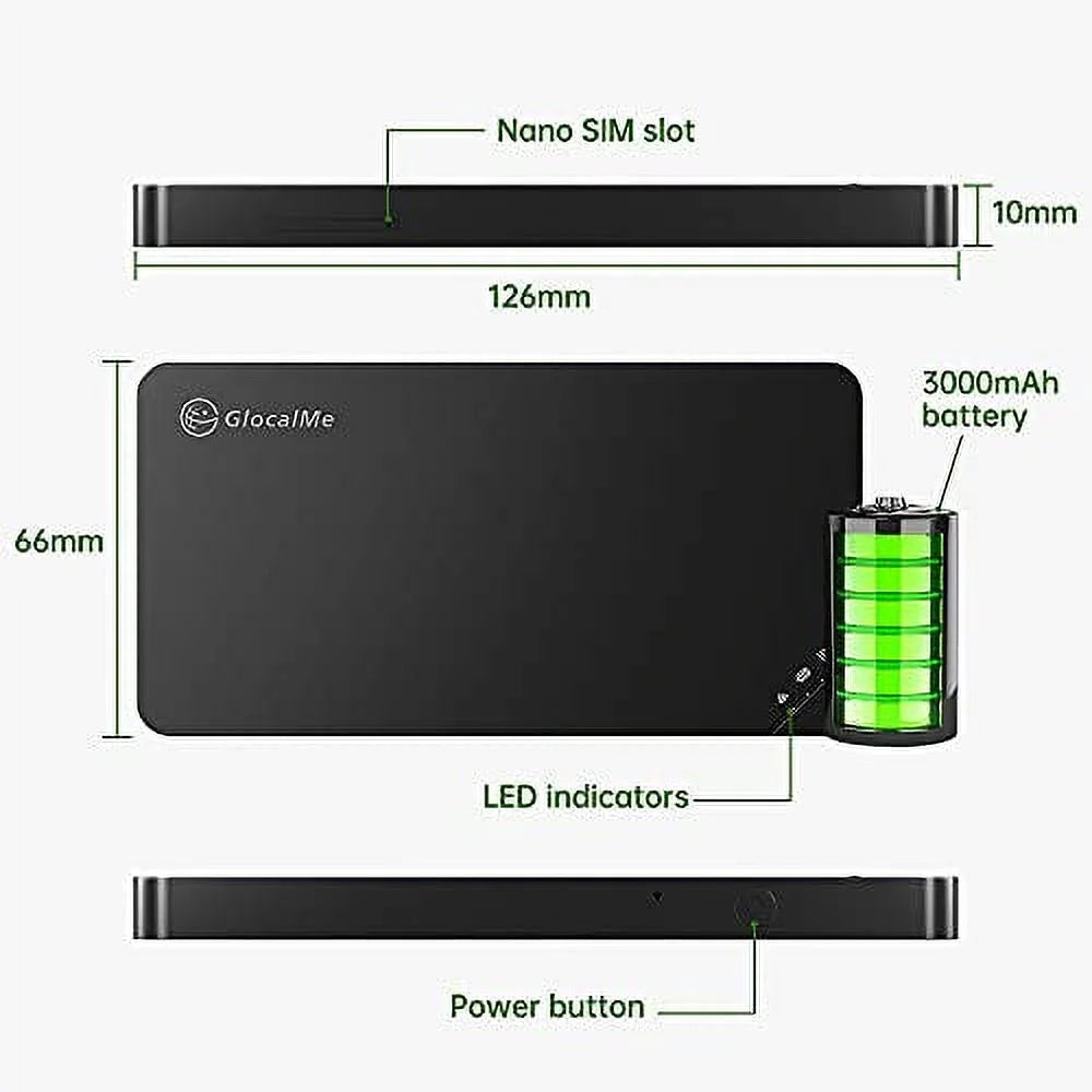 GlocalMe U3 Mobile Hotspot, Wireless Portable Wi-Fi for Travel in 140+ Countries, High Speed Wi-Fi with US 8GB & Global 1GB Data - Pocket Wi-Fi (Black)