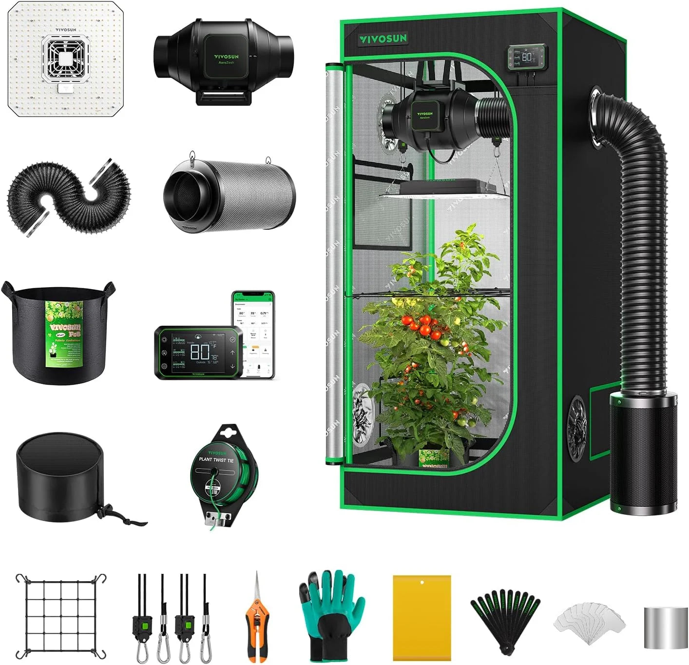 VIVOSUN GIY Smart Grow Tent System 2x2, WiFi-Integrated Grow Tent Kit, with Automate Ventilation and Circulation, Schedule Full Spectrum 100W LED Grow Light, and GrowHub E42A Controller