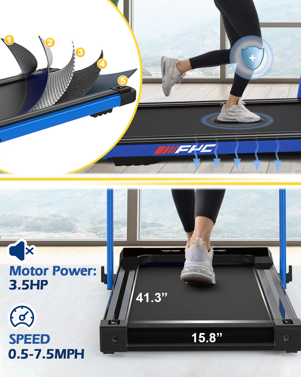 FYC 3.5HP Under Desk Treadmill - 300LBS Weight Capacity, 2-in-1 Foldable Design, Remote Control & LED Display - Compact Electric Walking and Running Machine for Walking, Running, Jogging (White)