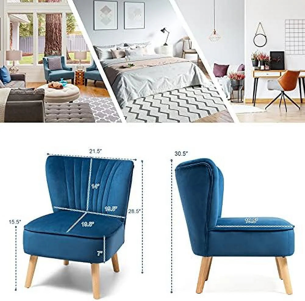 FDIGLUL Armless Accent Chair  Velvet Modern Chair with Rubber Wood Legs and Thick Sponge Seat  Upholstered Leisure Wingback Sofa Chair for Living Room for Bedroom Living Room (2  Turquois