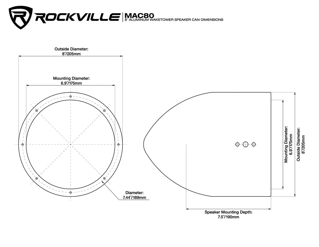 Rockville DMAC80B Dual 7.7" Black Aluminum Wakeboard Tower Speaker Pods+Covers