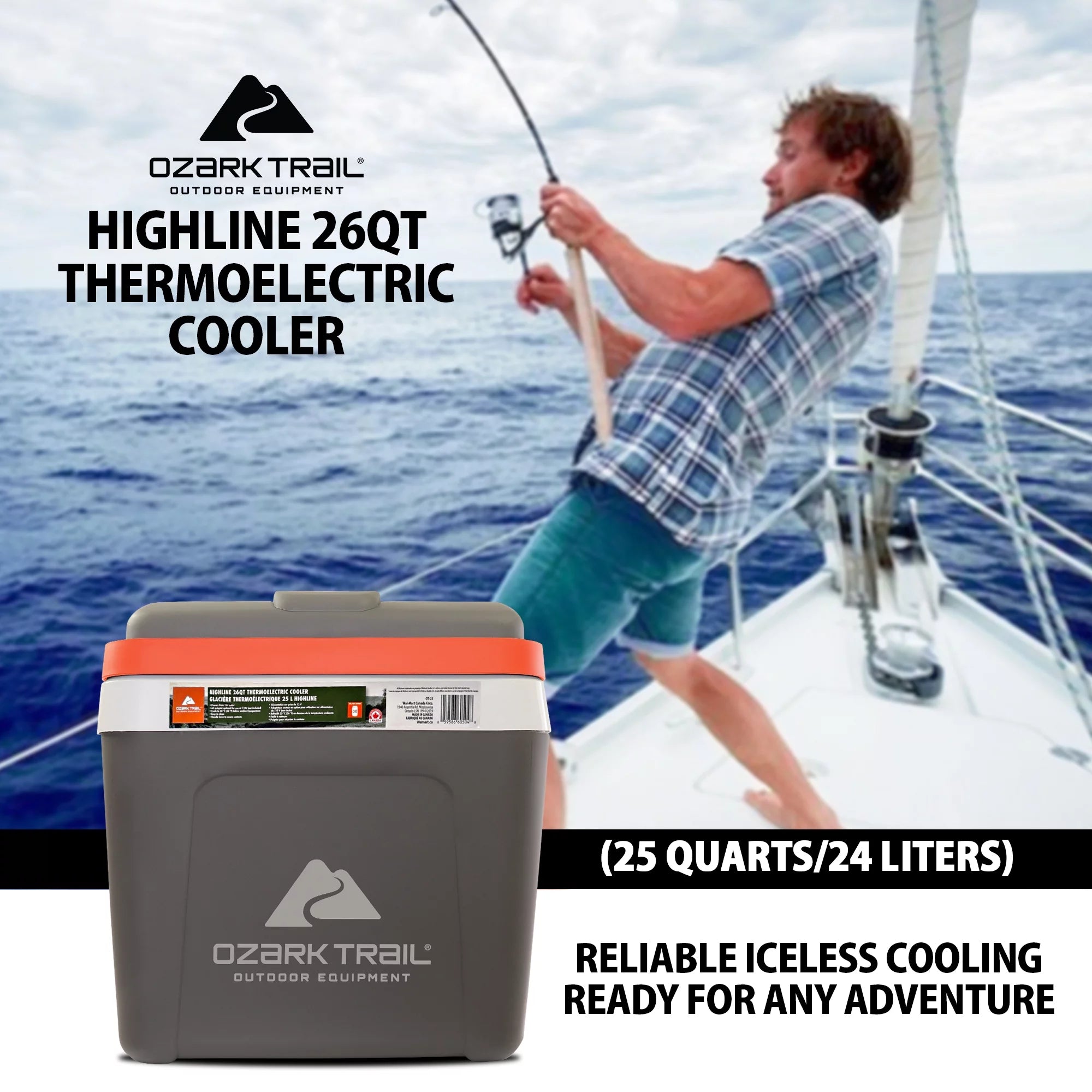 Ozark Trail Highline 12V Iceless 30 Cans 24 L/26qt Electric Cooler, Portable Travel Thermoelectric Car Cooler, Grey