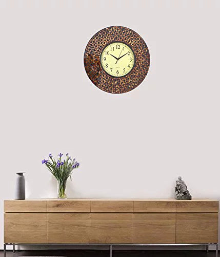 Lulu Decor, 19 Amber Flower Mosaic Wall Clock with Black Cement, Arabic Number Glass Dial 9.5 for Living Room &amp; Office Space