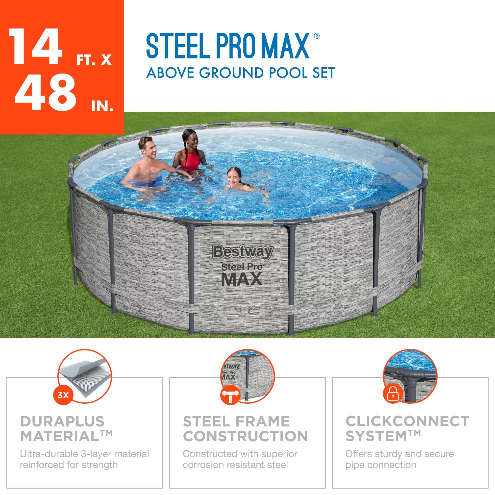 Bestway Steel Pro 15' x 48" Round Above Ground Outdoor Swimming Pool