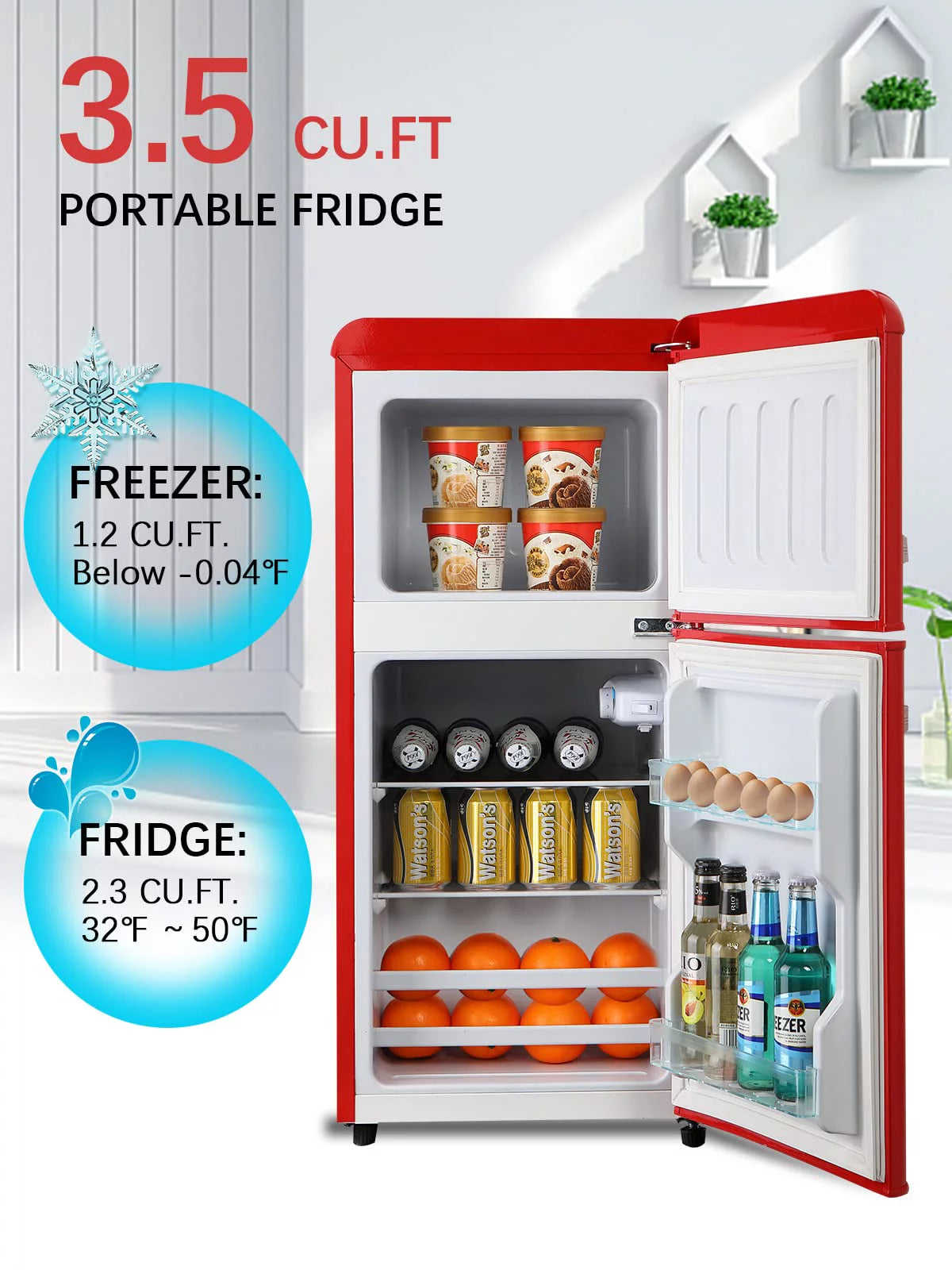 KRIB BLING 3.5 Cu.ft Compact Refrigerator Mini Fridge with Freezer, 2 Door Small Refrigerator for Office, Silver