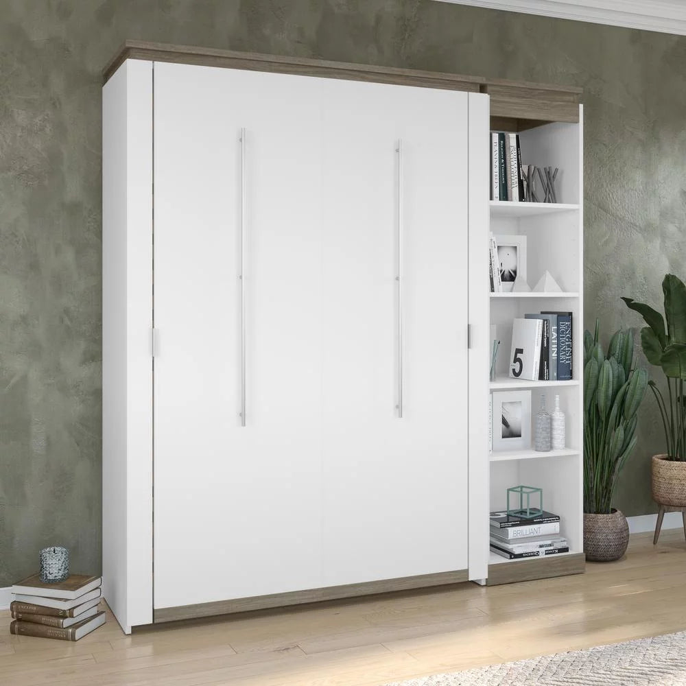 Bestar Orion 79" Full Murphy Bed with Narrow Bookcase in White
