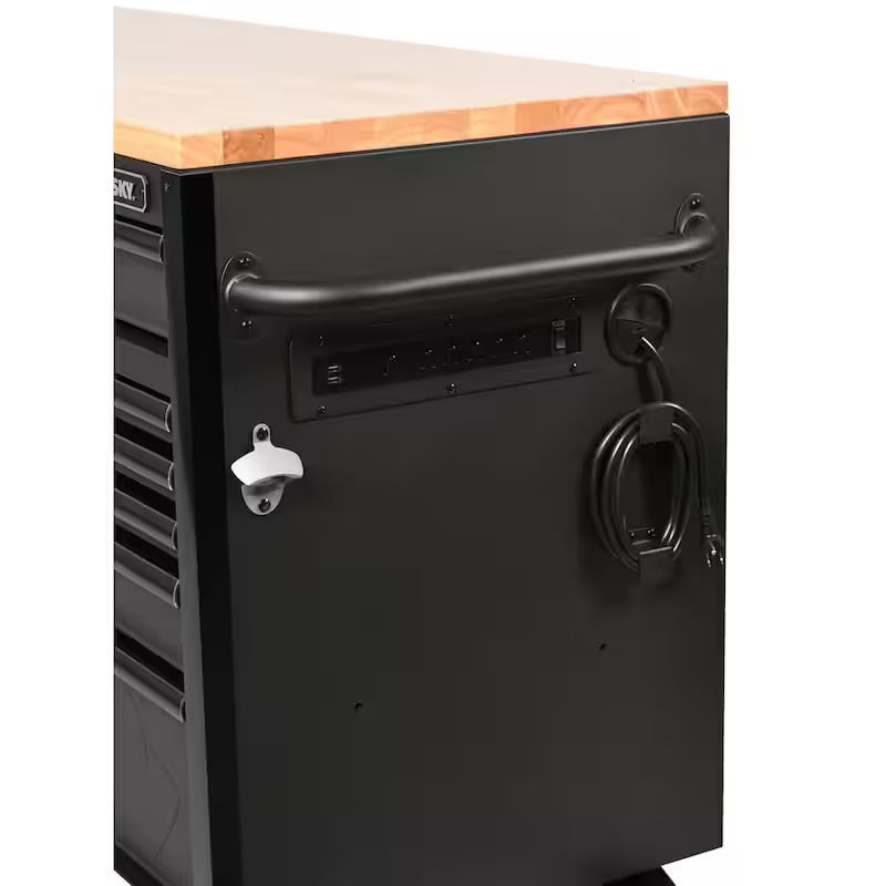 61 in. W x 23 in. D Heavy Duty 15-Drawer Mobile Workbench Tool Chest with Solid Wood Top in Matte Black