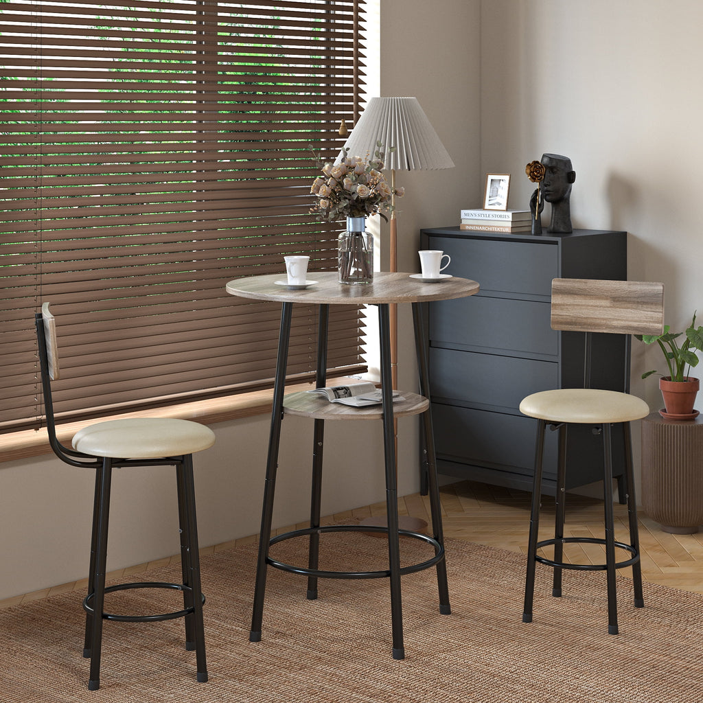5 Piece Bar Table Set, Modern Counter Height Dining Set, Home Dining Table and Chairs Set for 4, Kitchen Breakfast Table Set with 4 Cushioned Stools, Bistro Pub Table Set, Rustic Brown
