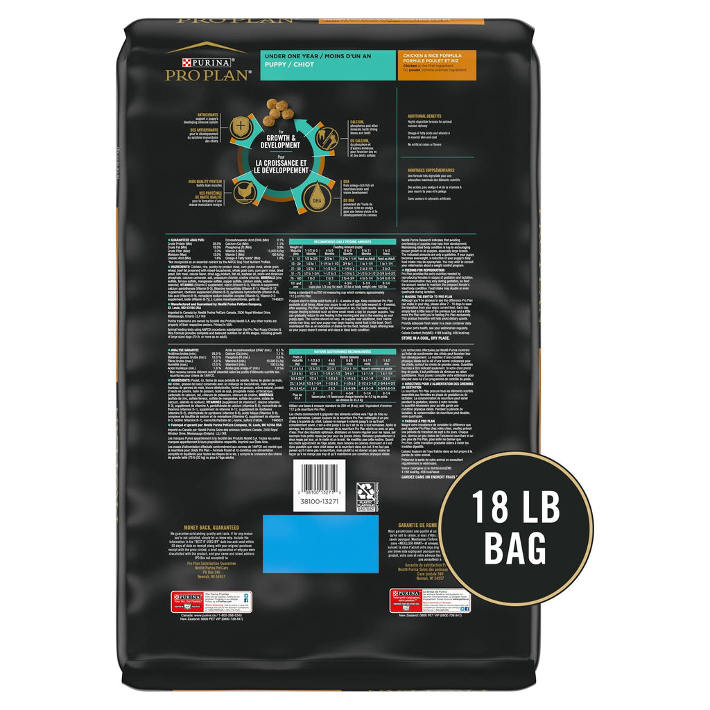Purina Pro Plan Puppy Dry Dog Food High Protein, Real Chicken & Rice, 34 lb Bag