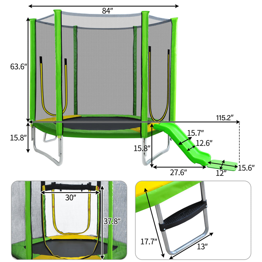 EUROCO 800LBS 7FT Kids Trampoline with Safety Enclosure Net, Indoor Outdoor Trampoline with Slide,Ladder,Spring Pad,All-Weather Trampolines (Age3-12) for 3-4 Kids, Easy Assembly Round Trampoline,Blue