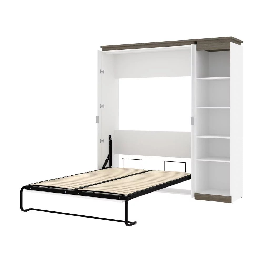 Bestar Orion 79" Full Murphy Bed with Narrow Bookcase in White