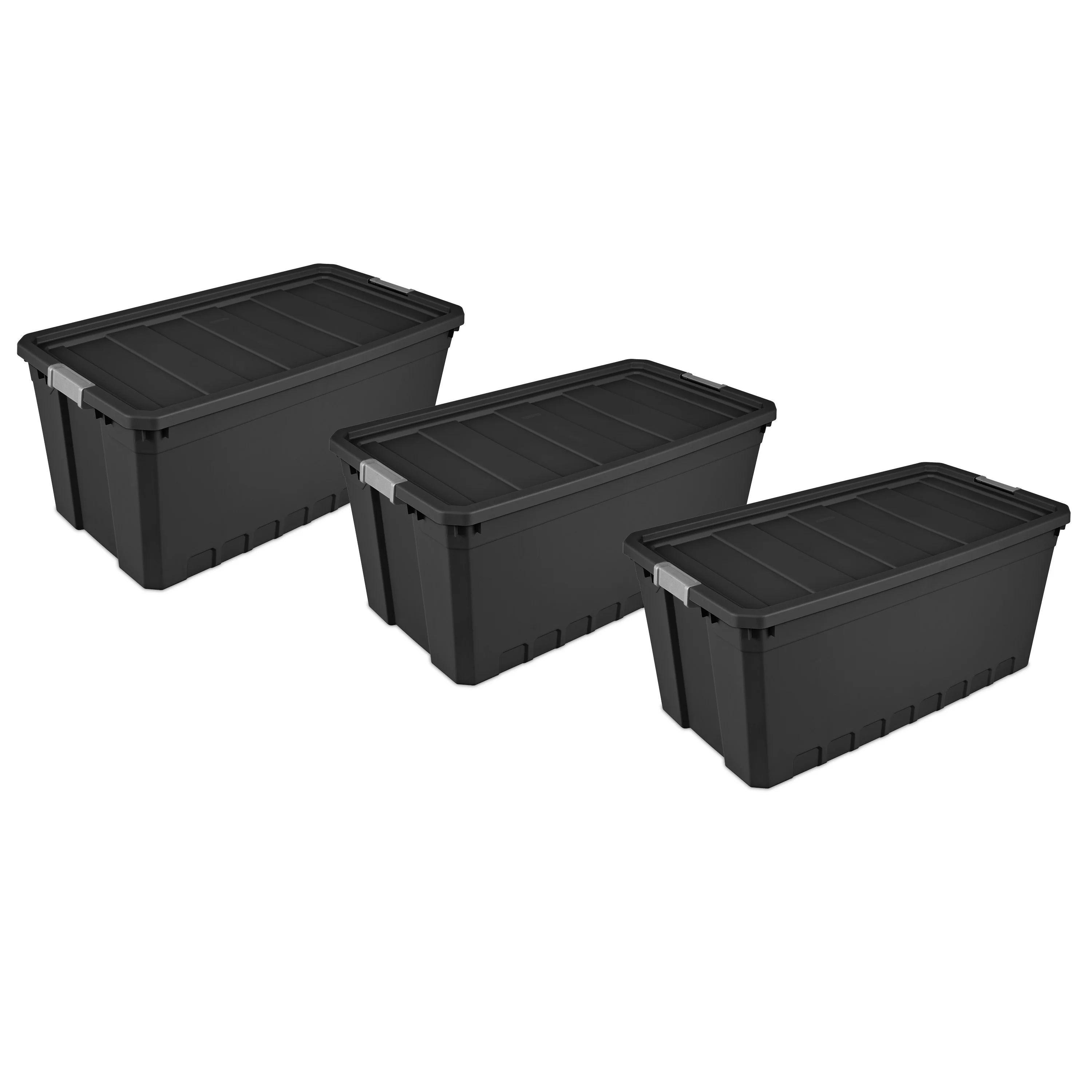 Sterilite 50 Gallon Stacker Tote Plastic, Black, Set of 3
