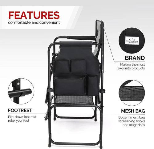 30inch Directors Camping Chair Folding with Side Table,Portable Makeup Artist Bar Height, Aluminum Frame 300 lbs Capacity,