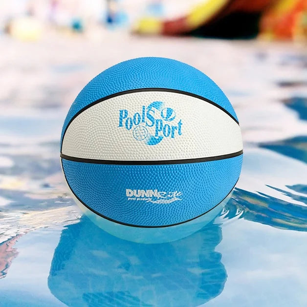 Dunn-Rite Pool Sport poolside basketball unit. The Dunn-Rite Pool Sport Portable Pool Basketball Hoop (B950) features a color-matched ball textured ball, 13.5" stainless steel rim (36" height)