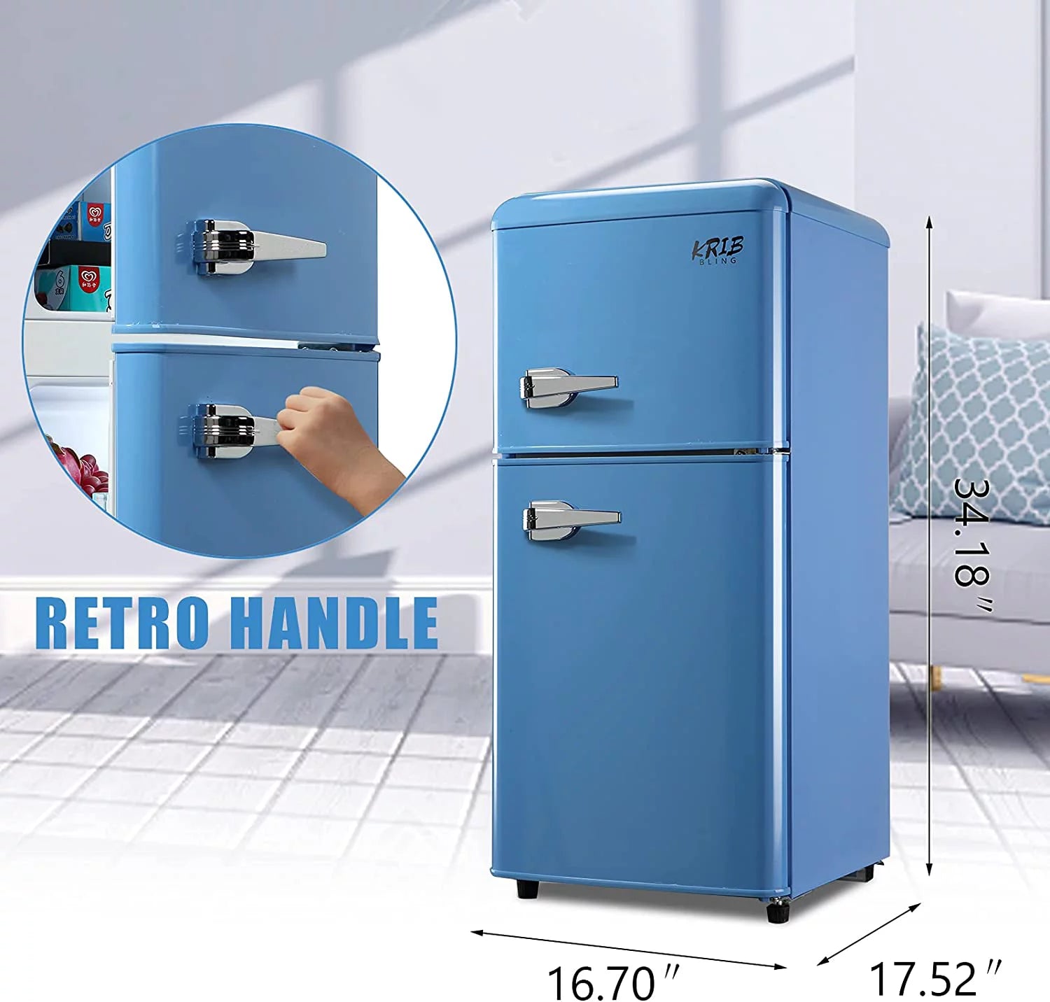 KRIB BLING 3.5 Cu.ft Compact Refrigerator Mini Fridge with Freezer, 2 Door Small Refrigerator for Office, Silver