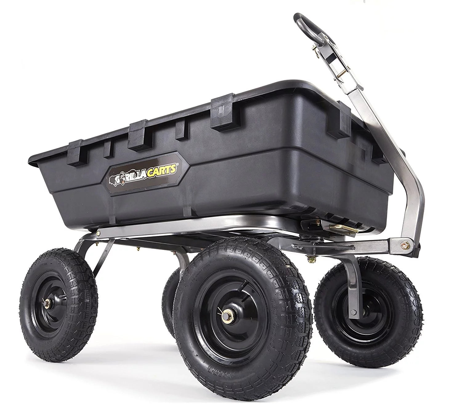 Gorilla Carts Heavy Duty Poly Yard Dump Cart Garden Wagon with 16" Tires